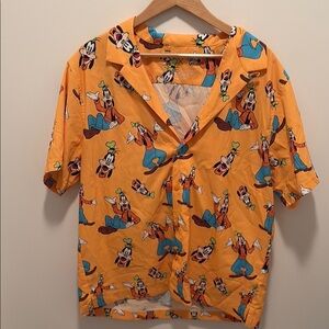 Outdoor Voices Orange Cartoon Print Casual Button Down Shirt